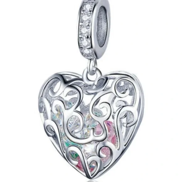 Solid 925 Sterling Silver Heart Charm - Picture 5 of 5